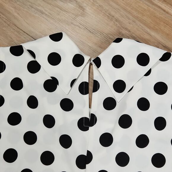 🔺️Ann Taylor White w/Black Polka Dot Cowl Neck Sleeveless Top Large - Picture 6 of 9